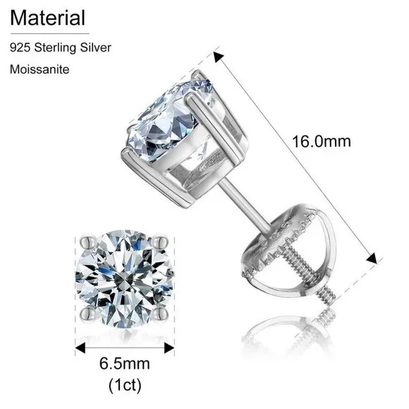 Certified 2ct. t.w. Moissanite Diamond Round Stud Earrings NEW